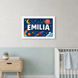 Emilia Name Art - Space Explorers personalized wall print for kids