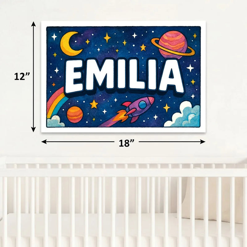 Emilia Name Art - Space Explorers personalized wall print for kids