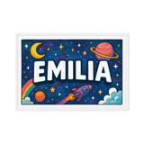 Emilia Name Art - Space Explorers personalized wall print for kids