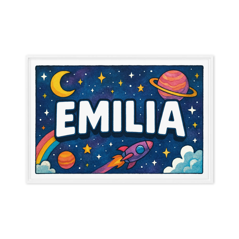 Emilia Name Art - Space Explorers personalized wall print for kids
