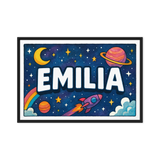 Emilia Name Art - Space Explorers personalized wall print for kids
