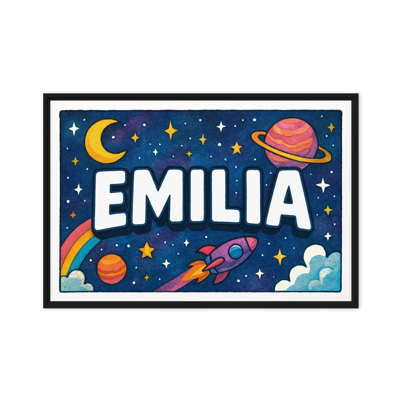 Emilia Name Art - Space Explorers personalized wall print for kids