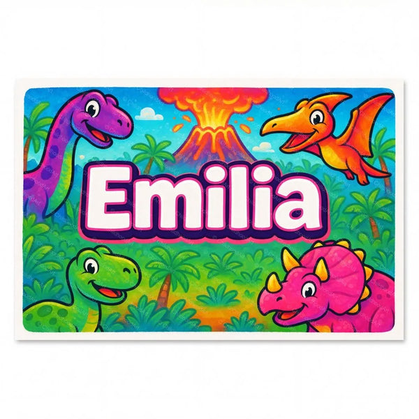 Personalized Emilia name art print in the Dinosaur adventure style