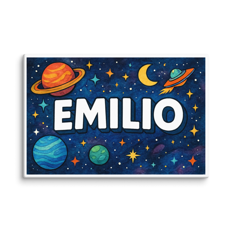 Emilio Name Art - Space Explorers personalized wall print for kids