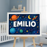 Emilio Name Art - Space Explorers personalized wall print for kids
