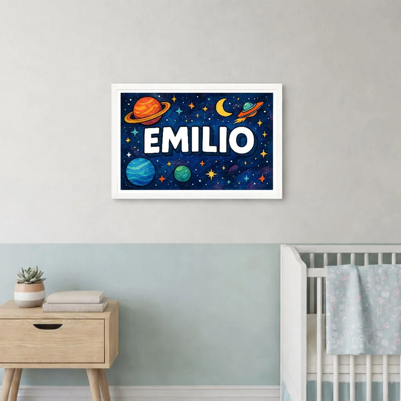 Emilio Name Art - Space Explorers personalized wall print for kids