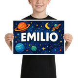 Emilio Name Art - Space Explorers personalized wall print for kids