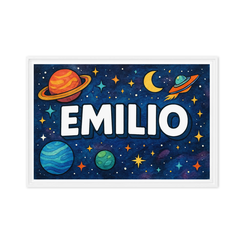 Emilio Name Art - Space Explorers personalized wall print for kids