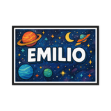 Emilio Name Art - Space Explorers personalized wall print for kids