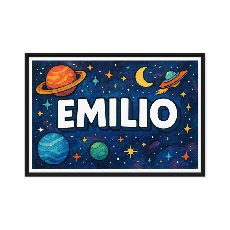 Emilio Name Art - Space Explorers personalized wall print for kids