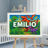 Emilio Name Art - Dinosaur Adventure personalized wall print for kids