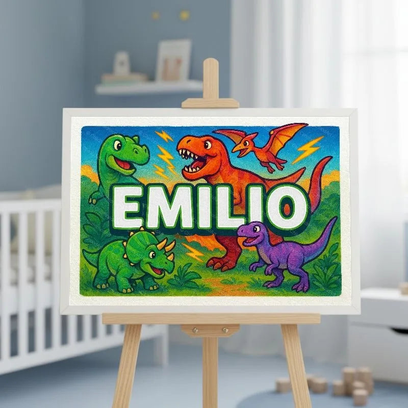 Emilio Name Art - Dinosaur Adventure personalized wall print for kids