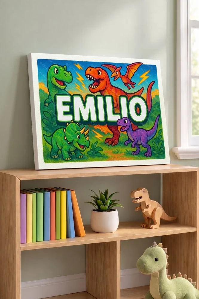 Emilio Name Art - Dinosaur Adventure personalized wall print for kids