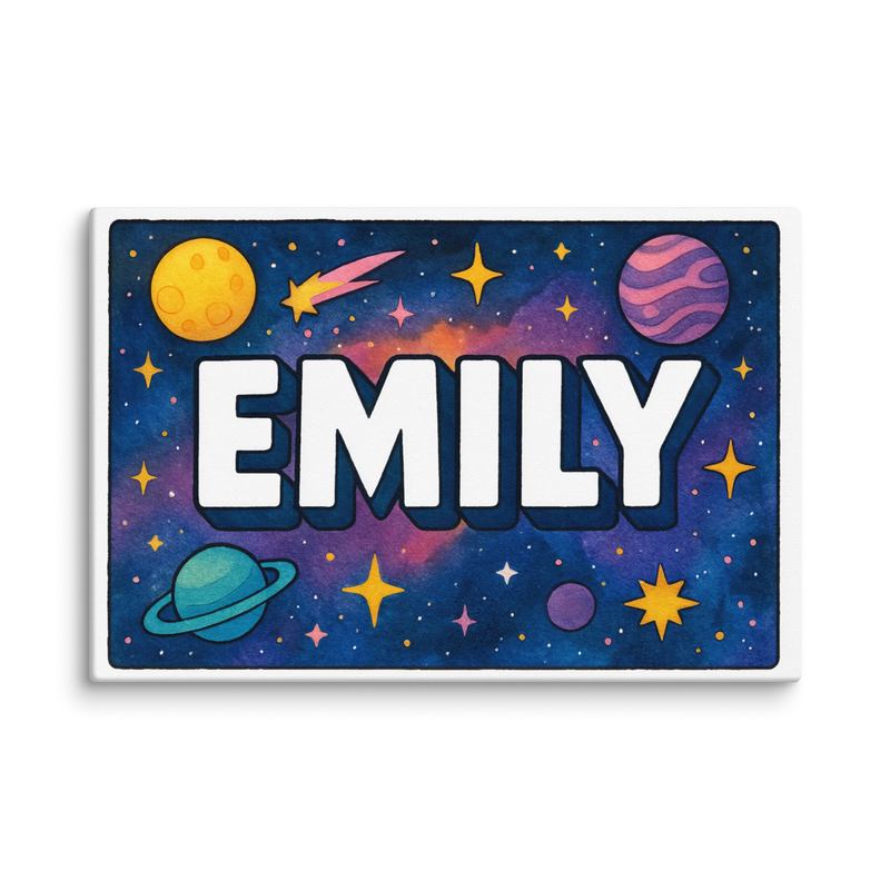 Emily Name Art - Space Explorers personalized wall print for kids