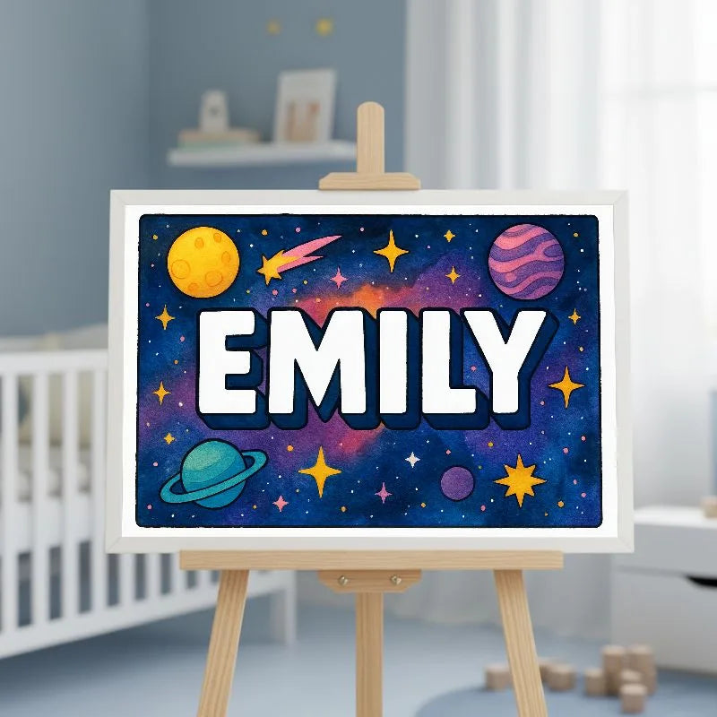 Emily Name Art - Space Explorers personalized wall print for kids