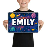 Emily Name Art - Space Explorers personalized wall print for kids