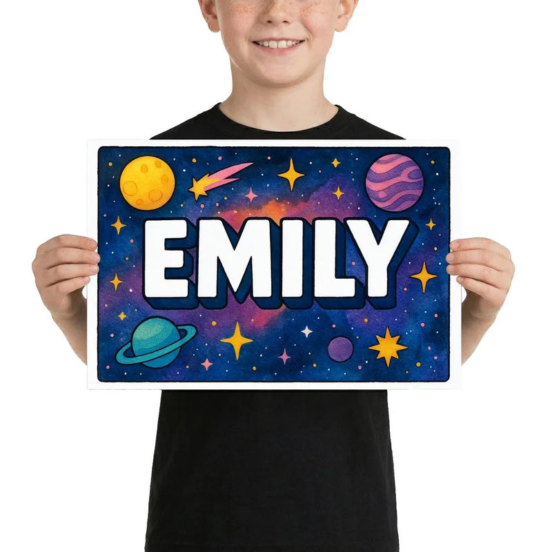 Emily Name Art - Space Explorers personalized wall print for kids