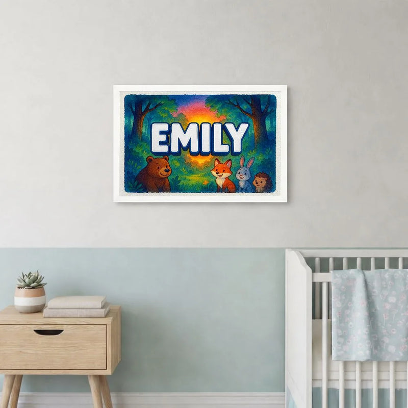 Emily Name Art - Forest Friends personalized wall print for kids