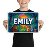 Emily Name Art - Forest Friends personalized wall print for kids