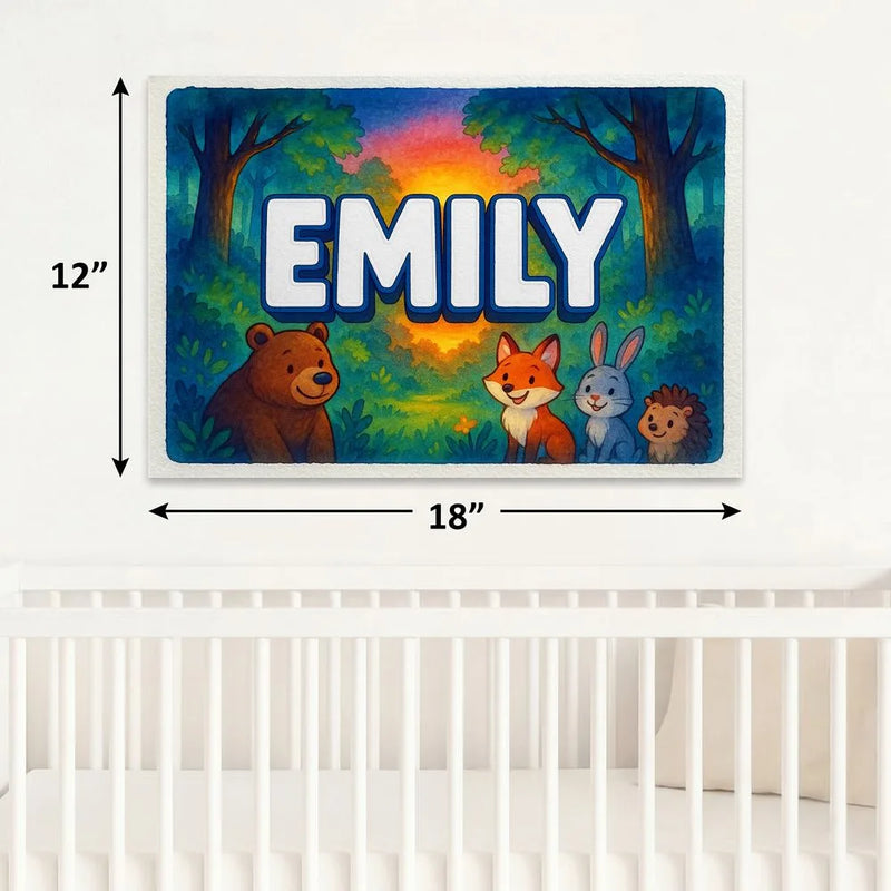 Emily Name Art - Forest Friends personalized wall print for kids