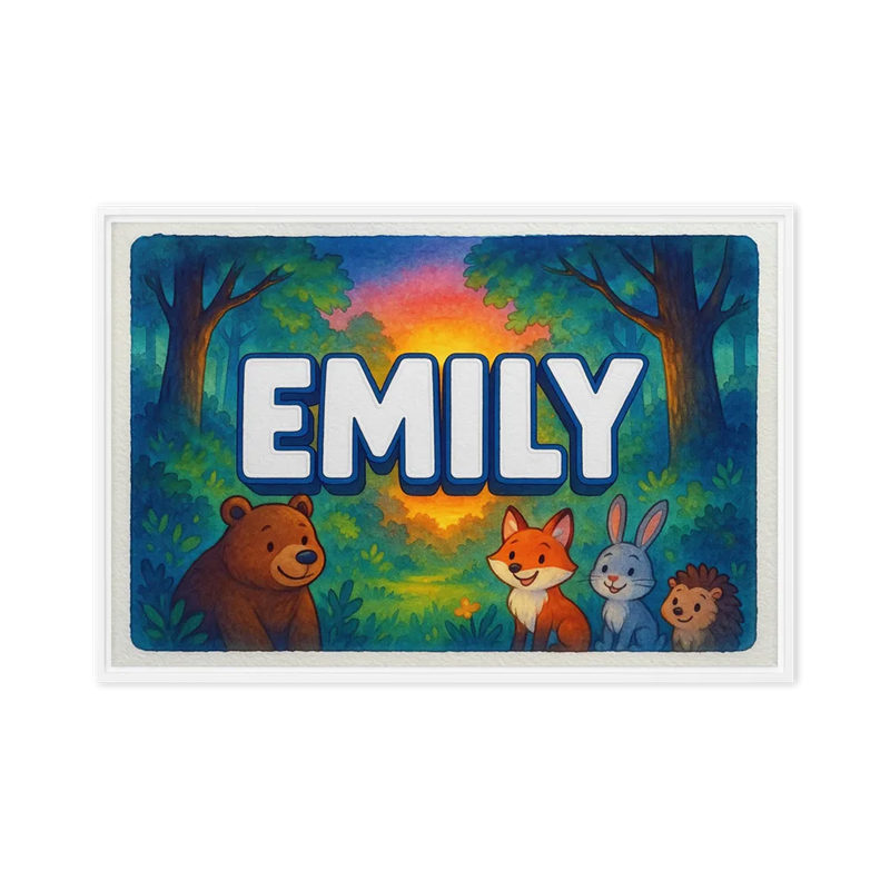 Emily Name Art - Forest Friends personalized wall print for kids
