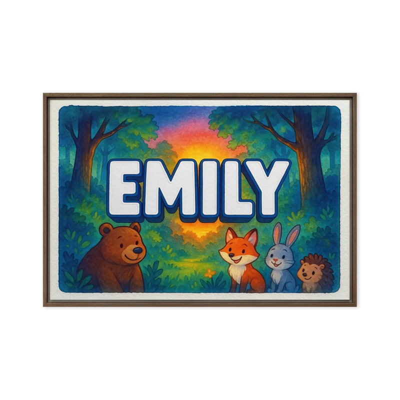 Emily Name Art - Forest Friends personalized wall print for kids
