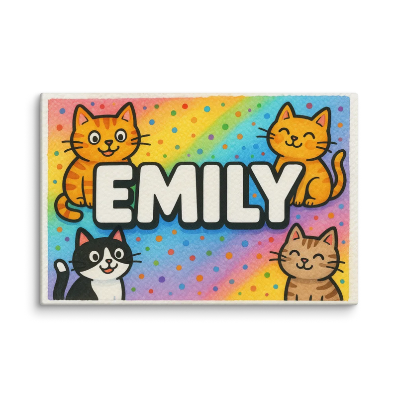 Emily Name Art - Colorful Cats personalized wall print for kids
