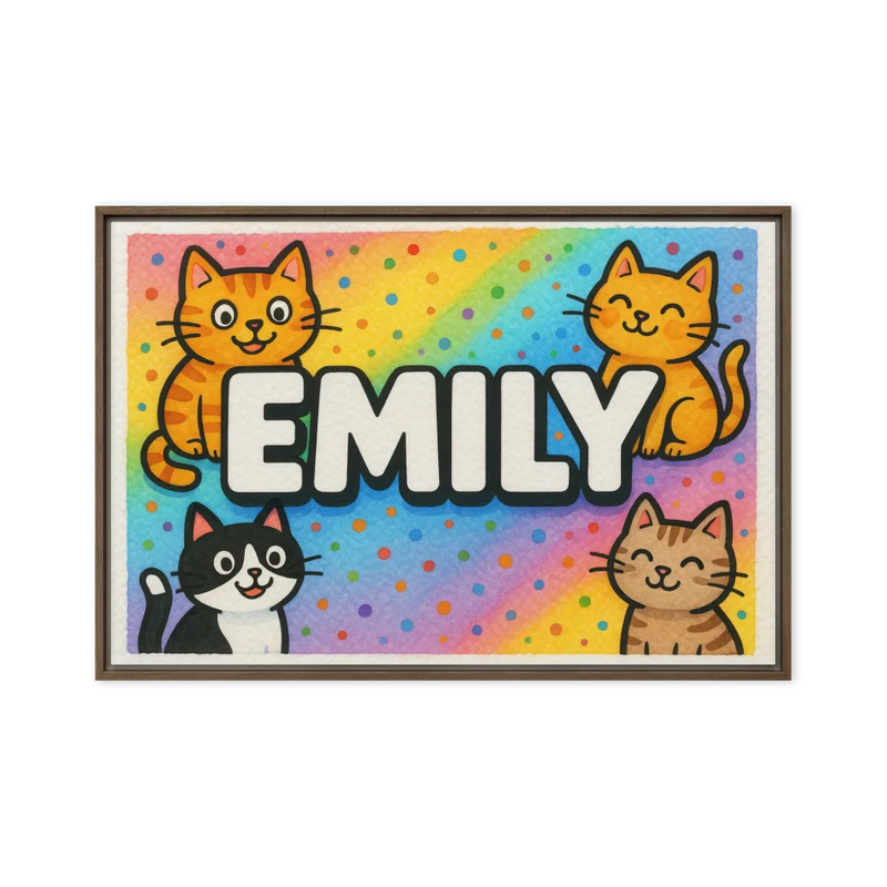 Emily Name Art - Colorful Cats personalized wall print for kids