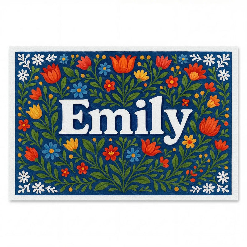 Emily Name Art - Floral Farmhouse personalized wall print for kids
