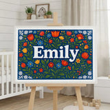 Emily Name Art - Floral Farmhouse personalized wall print for kids