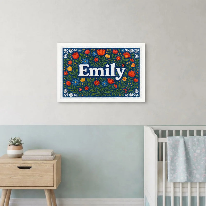 Emily Name Art - Floral Farmhouse personalized wall print for kids