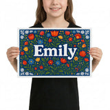 Emily Name Art - Floral Farmhouse personalized wall print for kids