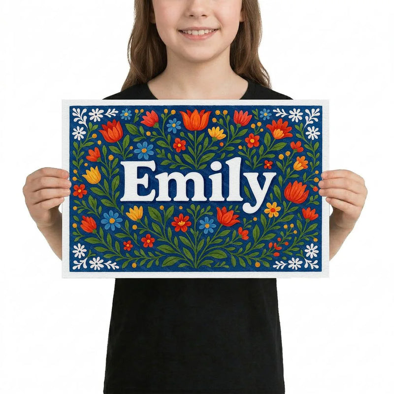Emily Name Art - Floral Farmhouse personalized wall print for kids