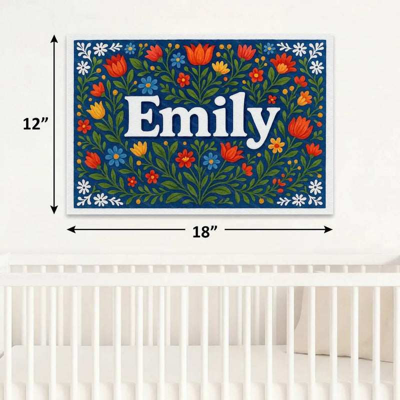 Emily Name Art - Floral Farmhouse personalized wall print for kids