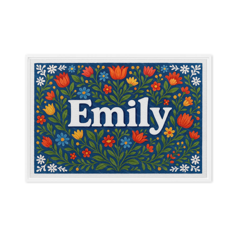 Emily Name Art - Floral Farmhouse personalized wall print for kids