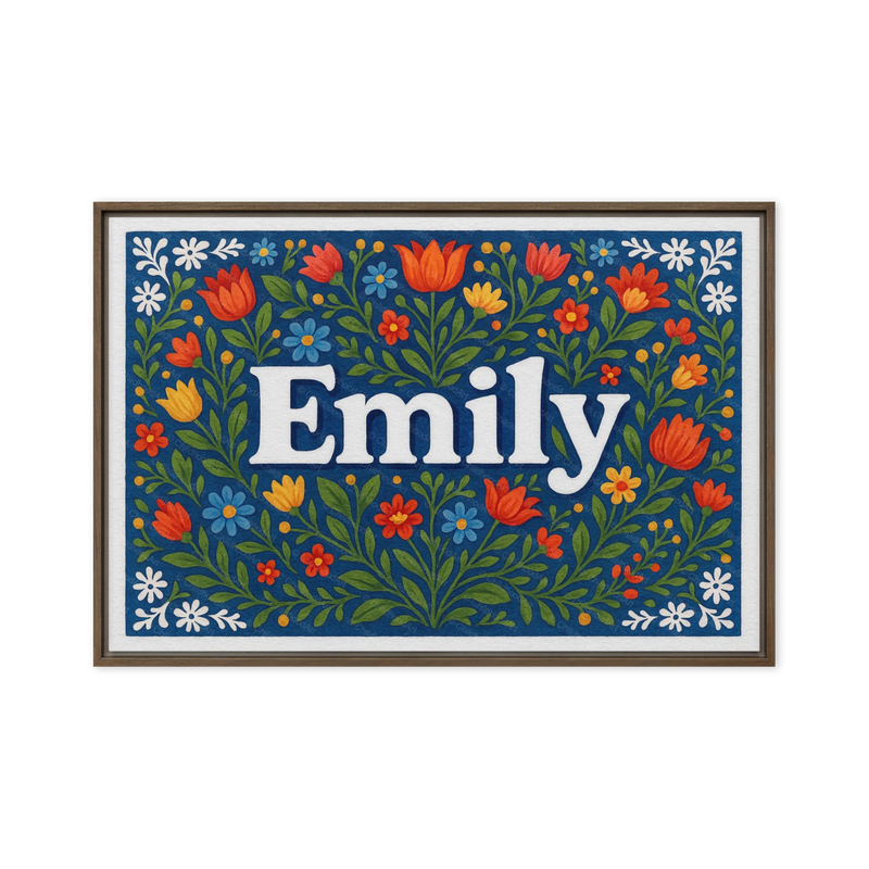 Emily Name Art - Floral Farmhouse personalized wall print for kids
