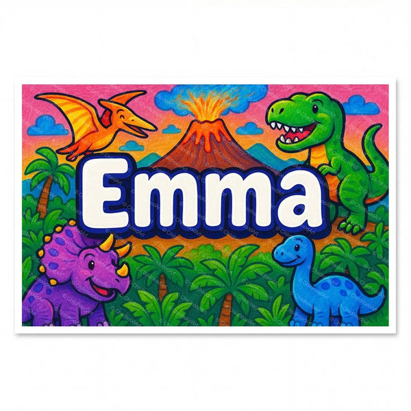 Emma Personalized Name Art - Dinosaur Adventure