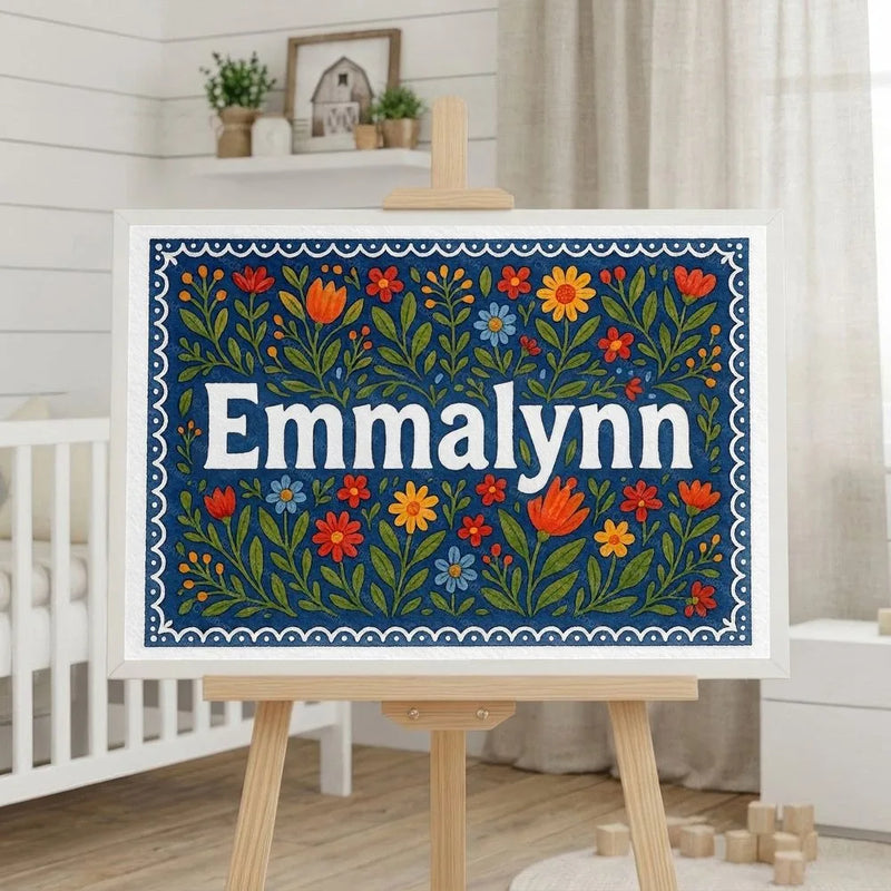 Emmalynn Name Art - Floral Farmhouse personalized wall print for kids