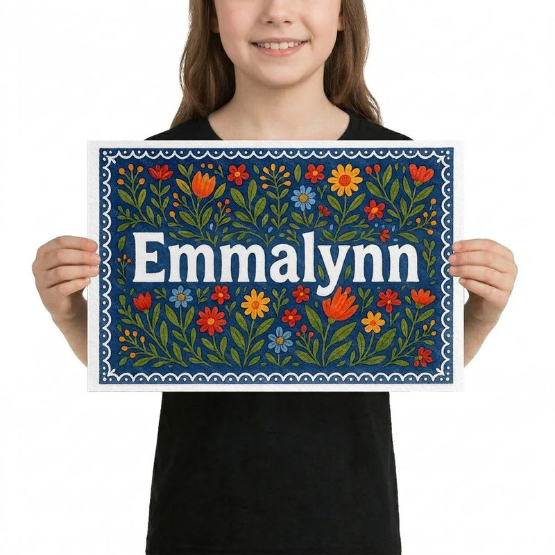 Emmalynn Name Art - Floral Farmhouse personalized wall print for kids