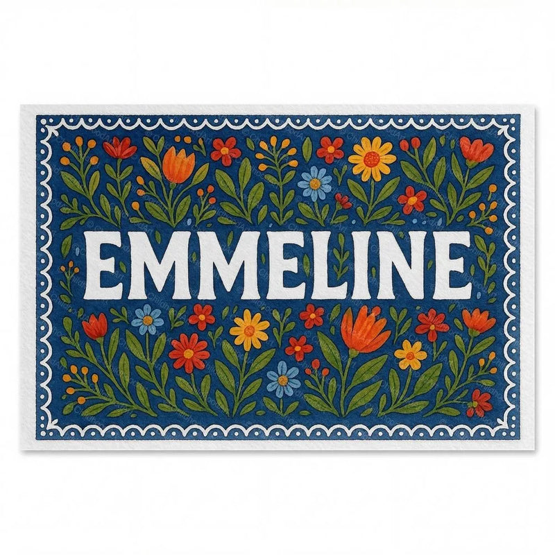 Emmeline Name Art - Floral Farmhouse personalized wall print for kids
