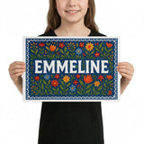 Emmeline Name Art - Floral Farmhouse personalized wall print for kids