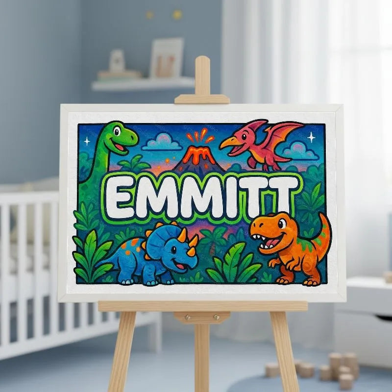 Emmitt Name Art - Dinosaur Adventure personalized wall print for kids