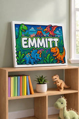 Emmitt Name Art - Dinosaur Adventure personalized wall print for kids