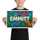 Emmitt Name Art - Dinosaur Adventure personalized wall print for kids