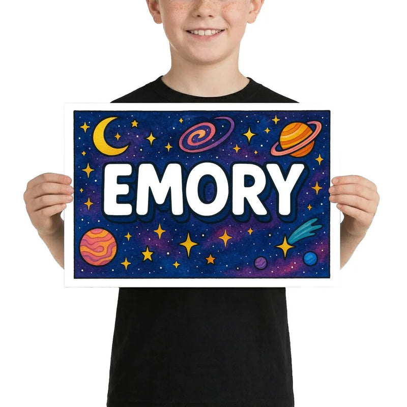 Emory Name Art - Space Explorers personalized wall print for kids
