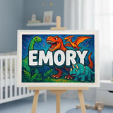 Emory Name Art - Dinosaur Adventure personalized wall print for kids