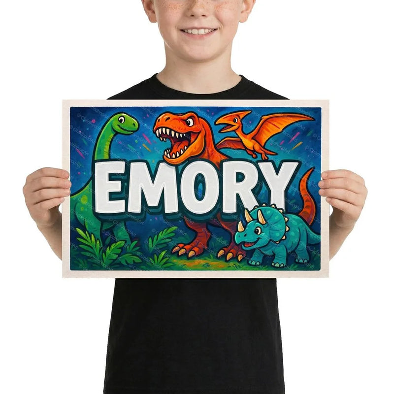 Emory Name Art - Dinosaur Adventure personalized wall print for kids