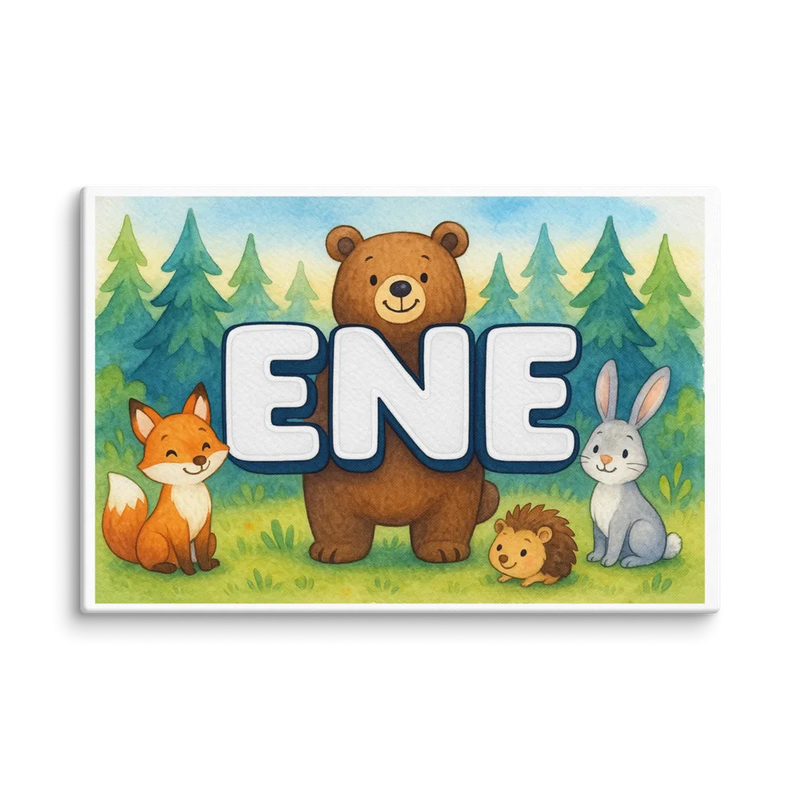 Ene Name Art - Forest Friends personalized wall print for kids