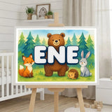 Ene Name Art - Forest Friends personalized wall print for kids