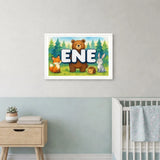 Ene Name Art - Forest Friends personalized wall print for kids